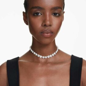 Ariana Grande X Swarovski Choker Mixed Cuts, Crystal Pearl, Heart, White, Rhodium Plated Ariana Grande X Swarovski Choker Mixed Cuts, Crystal Pearl, Heart, White, Rhodium Plated