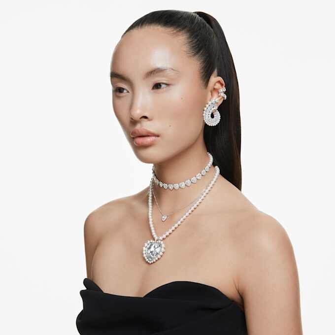 Ariana Grande X Swarovski Ear Cuffs Baguette Cut, White, Rhodium Plated Ariana Grande X Swarovski Ear Cuffs Baguette Cut, White, Rhodium Plated