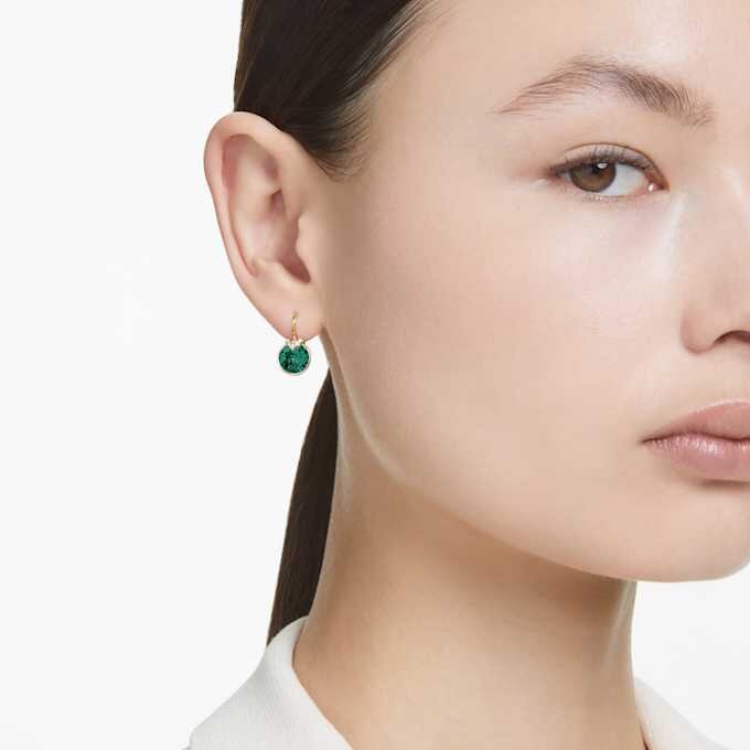 Bella V Drop Earrings Round Cut, Green, Gold-Tone Plated Bella V Drop Earrings Round Cut, Green, Gold-Tone Plated