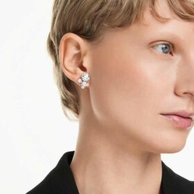 Constella Stud Earrings Round Cut, White, Rhodium Plated
