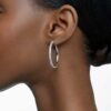 Dextera Hoop Earrings Pavé, Large, White, Rhodium Plated