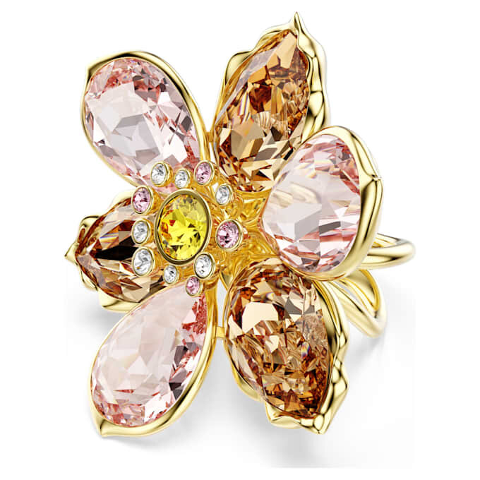 Idyllia Motif Ring Mixed Cuts, Flower, Multicolored, Gold-Tone Plated Idyllia Motif Ring Mixed Cuts, Flower, Multicolored, Gold-Tone Plated