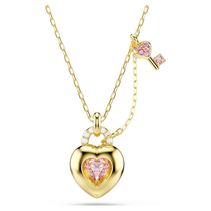Idyllia Pendant Mixed Cuts, Heart, Key, Pink, Gold-Tone Plated Idyllia Pendant Mixed Cuts, Heart, Key, Pink, Gold-Tone Plated