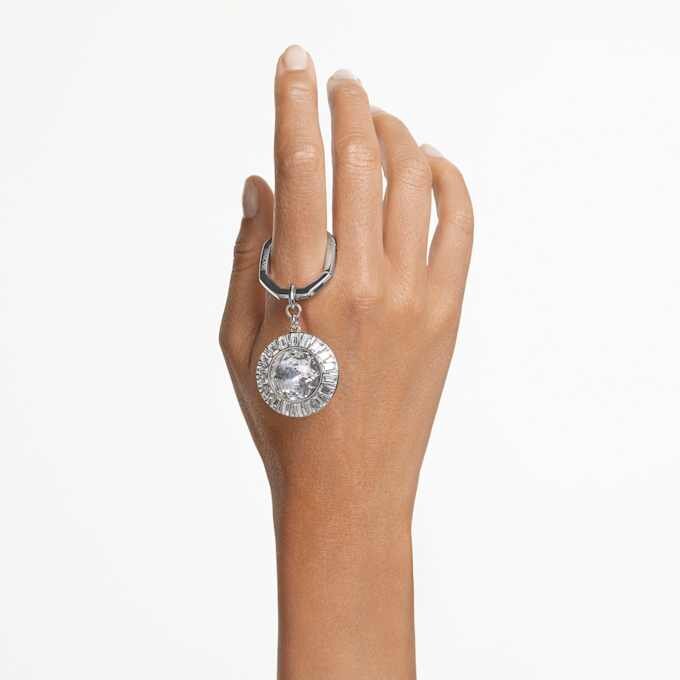 Key Ring Round Cut, White, Rhodium Plated Key Ring Round Cut, White, Rhodium Plated