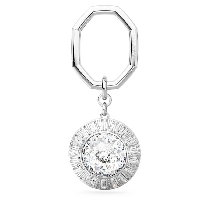 Key Ring Round Cut, White, Rhodium Plated Key Ring Round Cut, White, Rhodium Plated