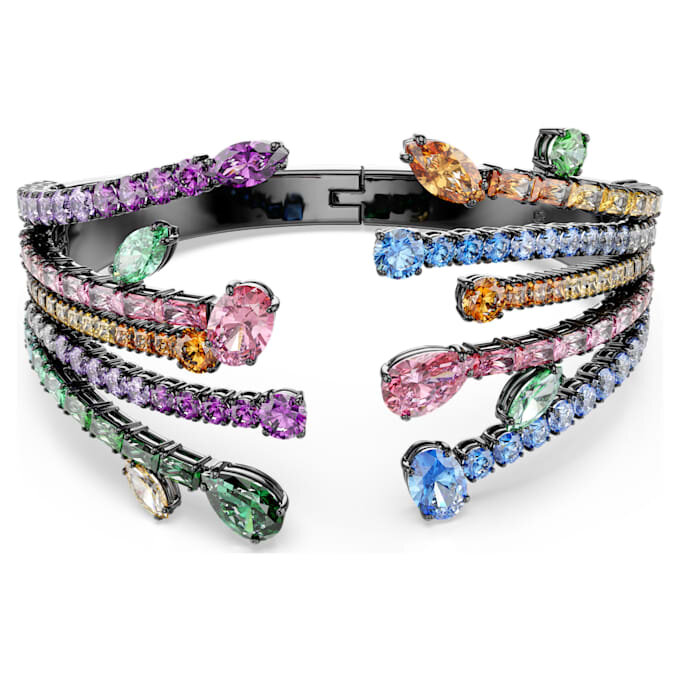 Matrix Bangle Mixed Cuts, Bouquet, Multicolored, Ruthenium Plated Matrix Bangle Mixed Cuts, Bouquet, Multicolored, Ruthenium Plated