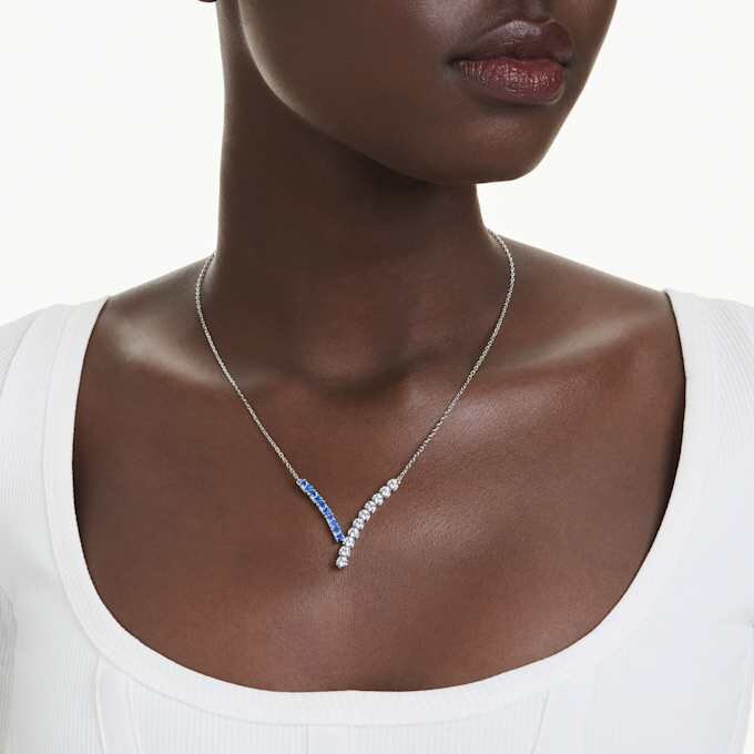 Matrix Pendant Mixed Cuts, Blue, Rhodium Plated Matrix Pendant Mixed Cuts, Blue, Rhodium Plated