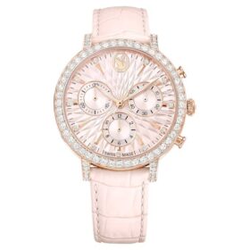 Matrix Tennis Chrono Watch Swiss Made, Leather Strap, Pink, Rose Gold-Tone Finish