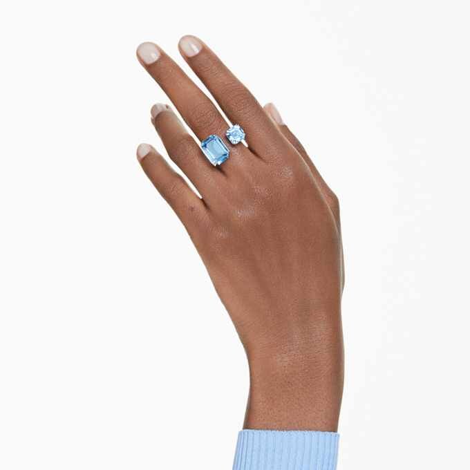 Millenia Open Ring Octagon Cut, Blue, Rhodium Plated Millenia Open Ring Octagon Cut, Blue, Rhodium Plated