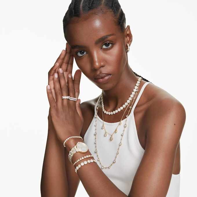 Una Angelic Bracelet Round Cut, Pavé, Medium, White, Gold-Tone Plated Una Angelic Bracelet Round Cut, Pavé, Medium, White, Gold-Tone Plated