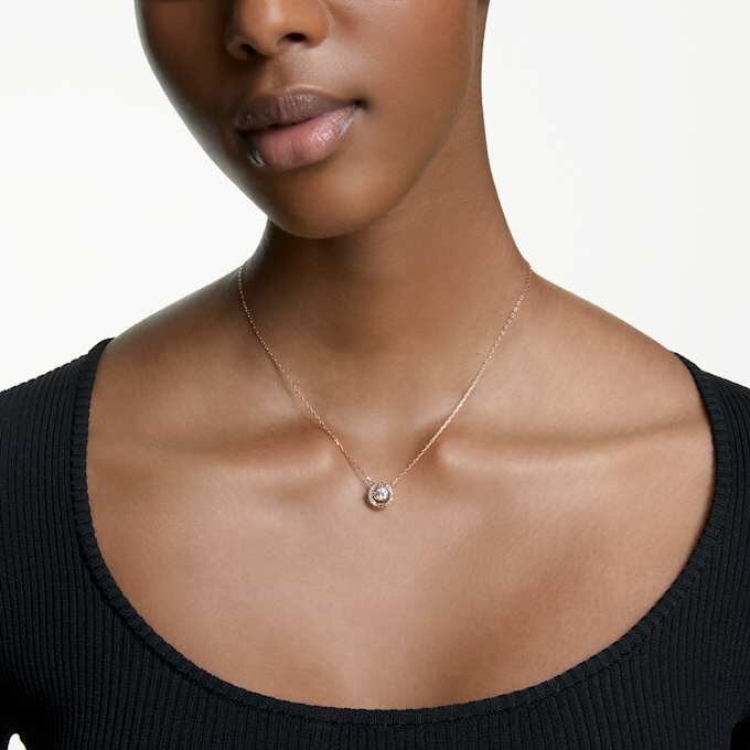 Una Necklace Round Cut, White, Rose Gold-Tone Plated Una Necklace Round Cut, White, Rose Gold-Tone Plated